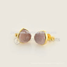 Handmade Vermeil Gold Natural Gemstone Bezel Stud Earrings, Atacado Melhor Qualidade Gemstone Bezel Brincos Jóias Fabricante